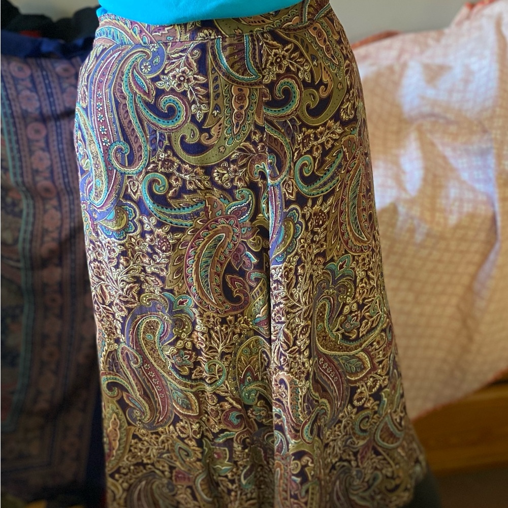 Women's L (s 14) Rayon Long Zip-up skirt Paisley Print - Multicolor
